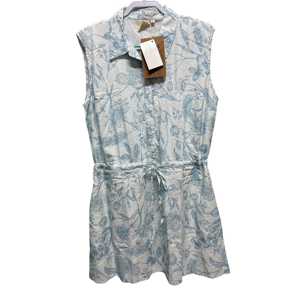 Reistor Blue Floral Seersucker Shirt Dress Womens XL